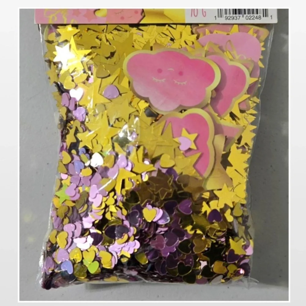 New amscan Confetti Baby Girl Party Gold Stars Hearts Pink Clouds 2.5oz NWT